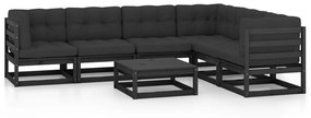 3076793 vidaXL Set mobilier grădină cu perne, 7 piese, negru, lemn masiv pin