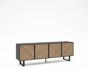 Comodă TV neagră/în culoare naturală cu aspect de lemn de stejar 161x55x35 cm Alana – Marckeric