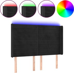 vidaXL Tăblie de pat cu LED, negru, 147x16x118/128 cm, catifea