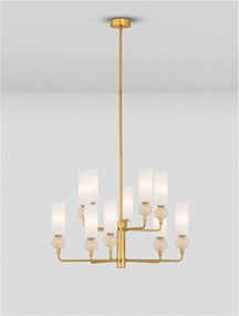 Candelabru cu 10 brate, Metal, Auriu, Travertin, Sticla, FILOMENA