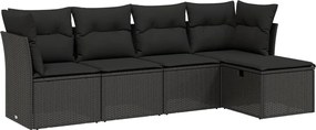 vidaXL Set mobilier de grădină cu perne, 5 piese, negru, poliratan