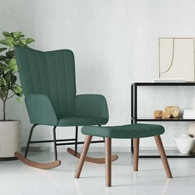 327756 vidaXL Scaun balansoar cu taburet, verde închis, catifea
