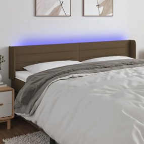 Tablie de pat cu LED, maro inchis, 163x16x78 88 cm, textil 1, Maro inchis, 163 x 16 x 78 88 cm