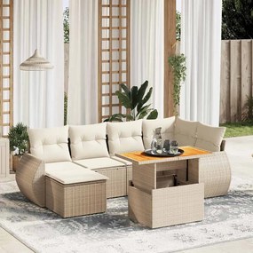 vidaXL Set canapele de grădină, 7 piese, cu perne, bej, poliratan