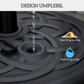 Outsunny Bază pentru Umbrele cu Stâlpi Ø38/48mm și Umplere cu 25 kg de Apă sau 35 kg de Nisip, Ø56x30.5 cm, Negru | Aosom Romania