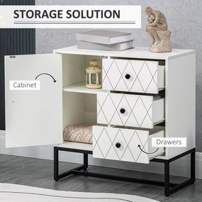HOMCOM Comoda stil cu romburi cu 3 sertare si un dulap, Mobilier de living si dormitor din otel si MDF | AOSOM RO