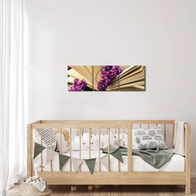 Tablou cu cartea și lavanda (cu ceas) (90x30 cm)
