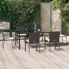 vidaXL Set mobilier de grădină cu perne, 7 piese, negru, poliratan