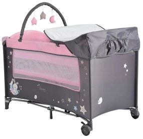 Patut pliant transformabil in tarc copii NOVOKIDS™ Sleepy NEST, 60X120 cm, 2 Niveluri, Masa infasat, Jucarie Carusel cu jucarii din plus, Fermoar