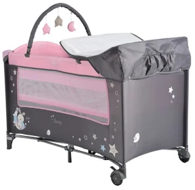 Patut pliant transformabil in tarc copii NOVOKIDS™ Sleepy NEST, 60X120 cm, 2 Niveluri, Masa infasat, Jucarie Carusel cu jucarii din plus, Fermoar