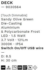 Veioza/Lampa de masa LED portabila exterior IP54 DECK verde