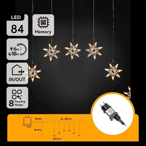 Aigostar - LED instalație luminoasă de exterior pentru Crăciun 84xLED/230V 1,2x1m IP44 alb cald fulgi de zăpadă