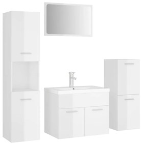 3071366 vidaXL Set mobilier de baie, alb extralucios, lemn prelucrat