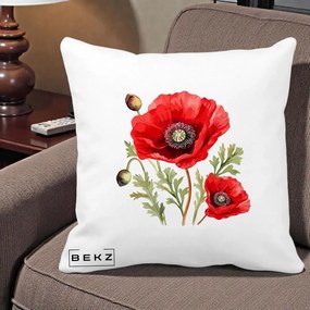 Perna Decorativa Maci Rosii Acuarela, 40x40 cm, Alba Mata, Husa Detasabila, Perna Inclusa, BEKZ®