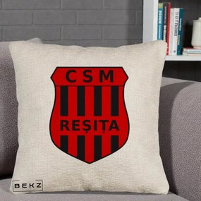 Perna Personalizata CSM Resita Fotbal, 40x40 cm, Bej Canapea, Husa Detasabila, Perna Inclusa, BEKZ®