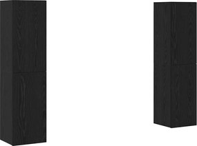 vidaXL Set comodă TV Pe perete Stejar Negru Lemn compozit