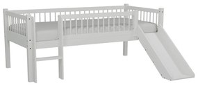 Pat pentru copii alb, înalt, din lemn de stejar, cu tobogan, cu somieră 90x200 cm Forrest – Vipack