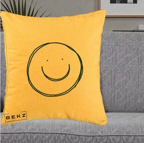 Perna Decorativa Smile Desen Minimalist, 40x40 cm, Galben, Husa Detasabila, Perna Inclusa, BEKZ®