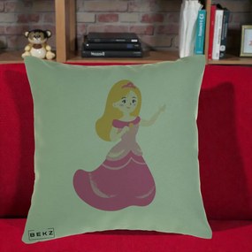 Perna Personalizata Printesa Roz cu Microfon, 40x40 cm, Verde, Husa Detasabila, Perna Inclusa, BEKZ®