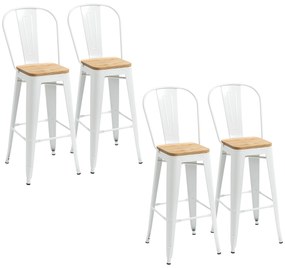 HOMCOM Set de 4 taburete de bar industrial cu spătar suport pentru picioare înălțime 76 cm oțel crem | Aosom Romania