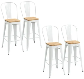 HOMCOM Set de 4 taburete de bar industrial cu spătar suport pentru picioare înălțime 76 cm oțel crem | Aosom Romania