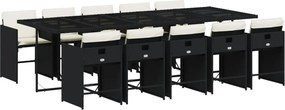 vidaXL Set mobilier de exterior cu perne, 11 piese, negru, poliratan