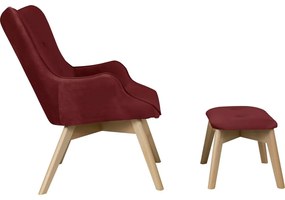 Fotoliu cu taburet roșu cu tapițerie din catifea Niko – Ropez