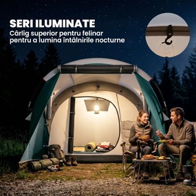 Outsunny Cort de Camping Impermeabil pentru 2-4 Persoane cu Cameră Separată, Cort Tunel cu Geantă de Transport, 460x260x190 cm, Verde | Aosom Romania