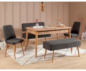 Masă de sufragerie extensibilă cu 2 scaune și 2 bănci Vlasta (pin antlantic + antracit). 1073072