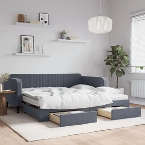 vidaXL Pat de zi cu extensie și sertare gri închis 100x200cm catifea
