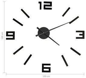 Ceas de perete 3D cu design modern, negru, 100 cm, XXL Negru