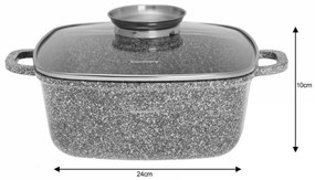 Oală pătrată cu capac 24x24 cm, 4.4L – Klausberg KB 7530, strat marmură, gri, compatibilă cu inducție, gătit fără ulei