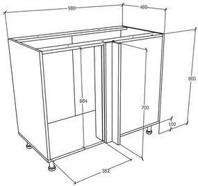 Corp Baza Colt Karo, Lemn Natural/Alb, 98 x 50 x 80 cm