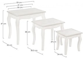 Set 3 masute de cafea albe antichizat din MDF, 53 - 41 - 30 cm, Clorura Bizzotto