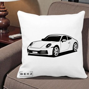 Perna Personalizata Porsche 911 Silueta, 40x40 cm, Alba Mata, Husa Detasabila, Perna Inclusa, BEKZ®