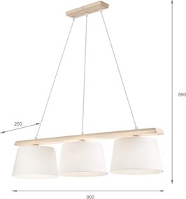 Lustră suspendată pe cablu AIDA, 3xE27/60W/230V, Ø 25 cm, stejar/alb