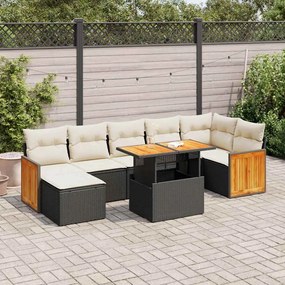 vidaXL Set mobilier grădină perne 8 piese negru, poliratan/lemn acacia
