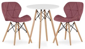 Set Masa Rotunda Fixa Linda 60 Cm Si 2 Scaune Bucatarie/Dining Kross Catifea Roz Inchis