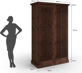 Dulap lemn masiv 2 usi Rosalia, 129 × 63 × 213 cm