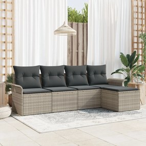 vidaXL Set de canapele pentru grădină 5 pcs Gri deschis Rattan poli