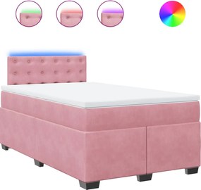 vidaXL Pat box spring cu saltea, roz, 120x200 cm, catifea