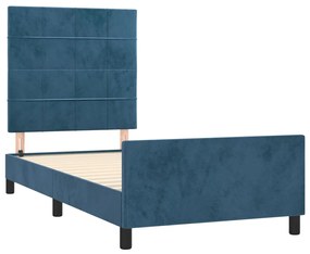 Cadru de pat cu tablie, albastru inchis, 80x200 cm, catifea Albastru inchis, 80 x 200 cm, Cu blocuri patrate