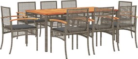 vidaXL Set mobilier grădină cu perne, 9 piese, gri, poliratan