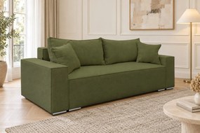 Canapea extensibilă Perla din boucle, kaki, cu ladă de depozitare