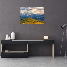 Tablou pe sticlă - panorama montană (70x50 cm)