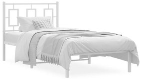 374282 vidaXL Cadru de pat metalic cu tăblie, alb, 90x190 cm