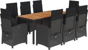 vidaXL Set mobilier de grădină cu perne, 9 piese, negru, poliratan