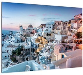 Tablou pe sticlă - Amurg în Santorini (70x50 cm)