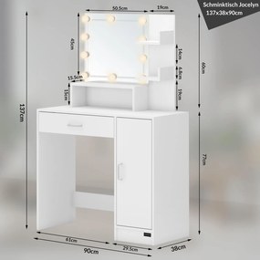 Deuba Masuta de toaleta Jocelyn cu iluminare LED 90x38x137 cm - alba