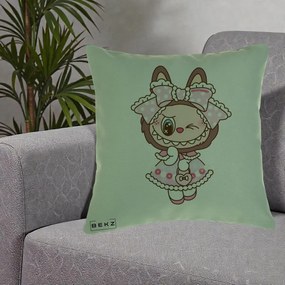 Perna Personalizata Labubu Lolita Roz cu Dantela, 40x40 cm, Verde, Husa Detasabila, Perna Inclusa, BEKZ®